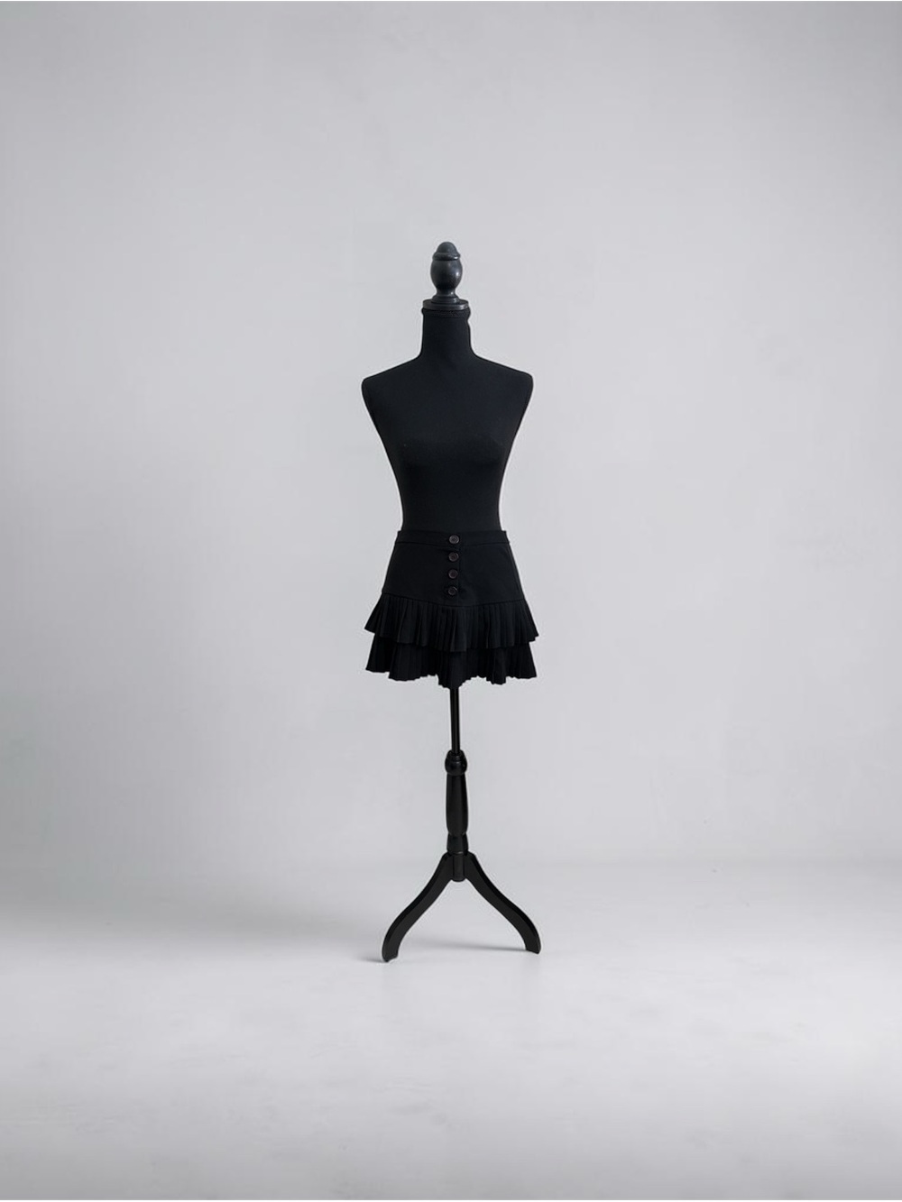 BCBGMaxAzria Black Tiered Ruffle Mini Skirt with Front Buttons